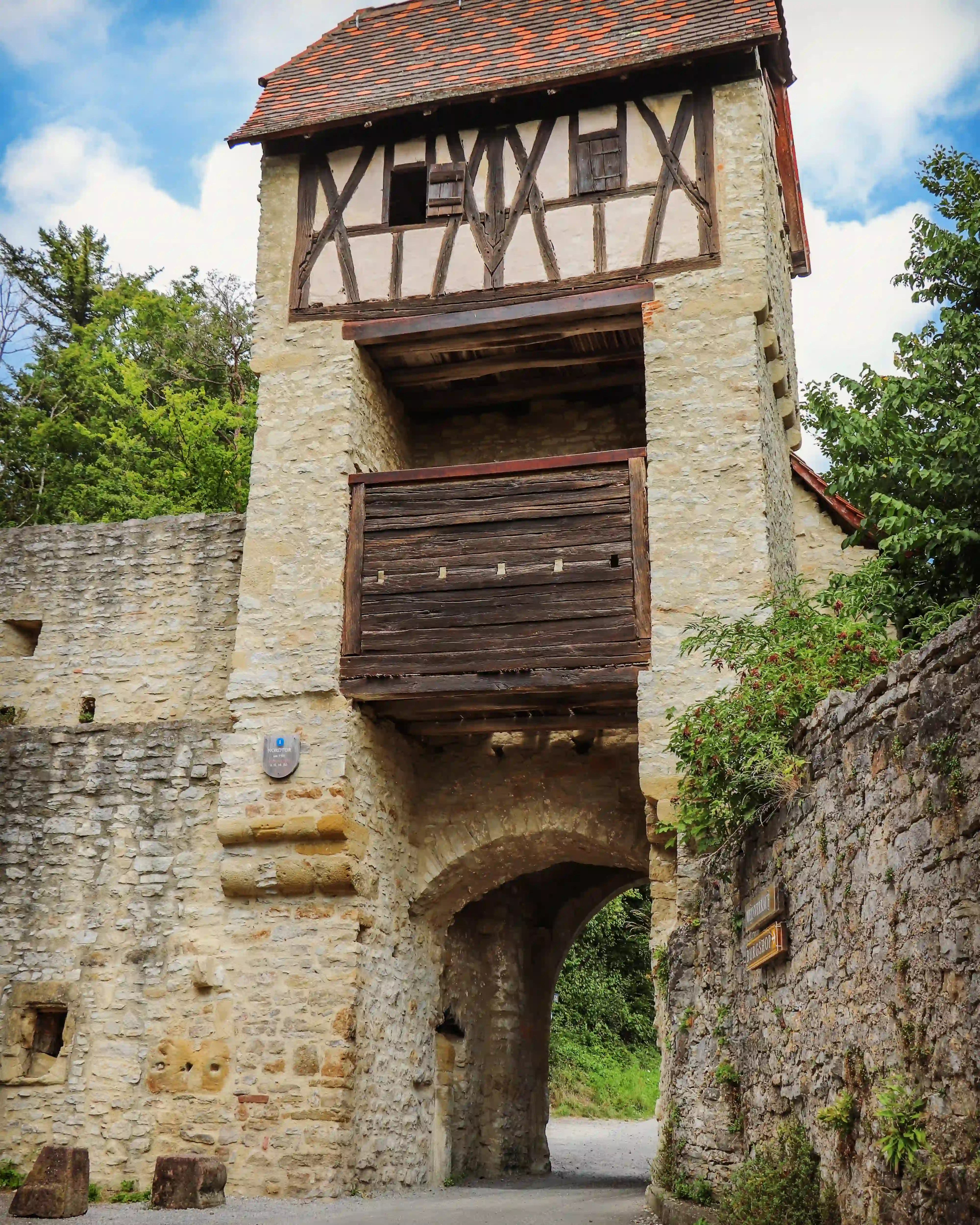 Medieval gatehouse at Burg Hornberg with half-timbered upper story.