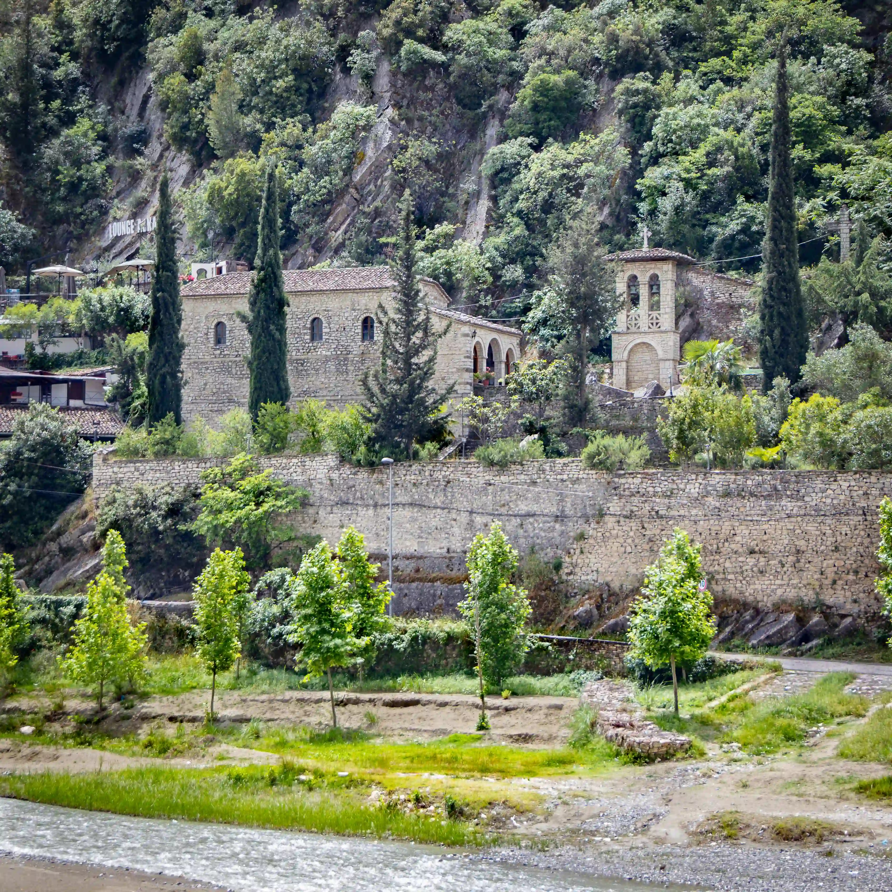 The Church of Saint Thomas sits on a rocky hillside above the Osum Valley near Berat.