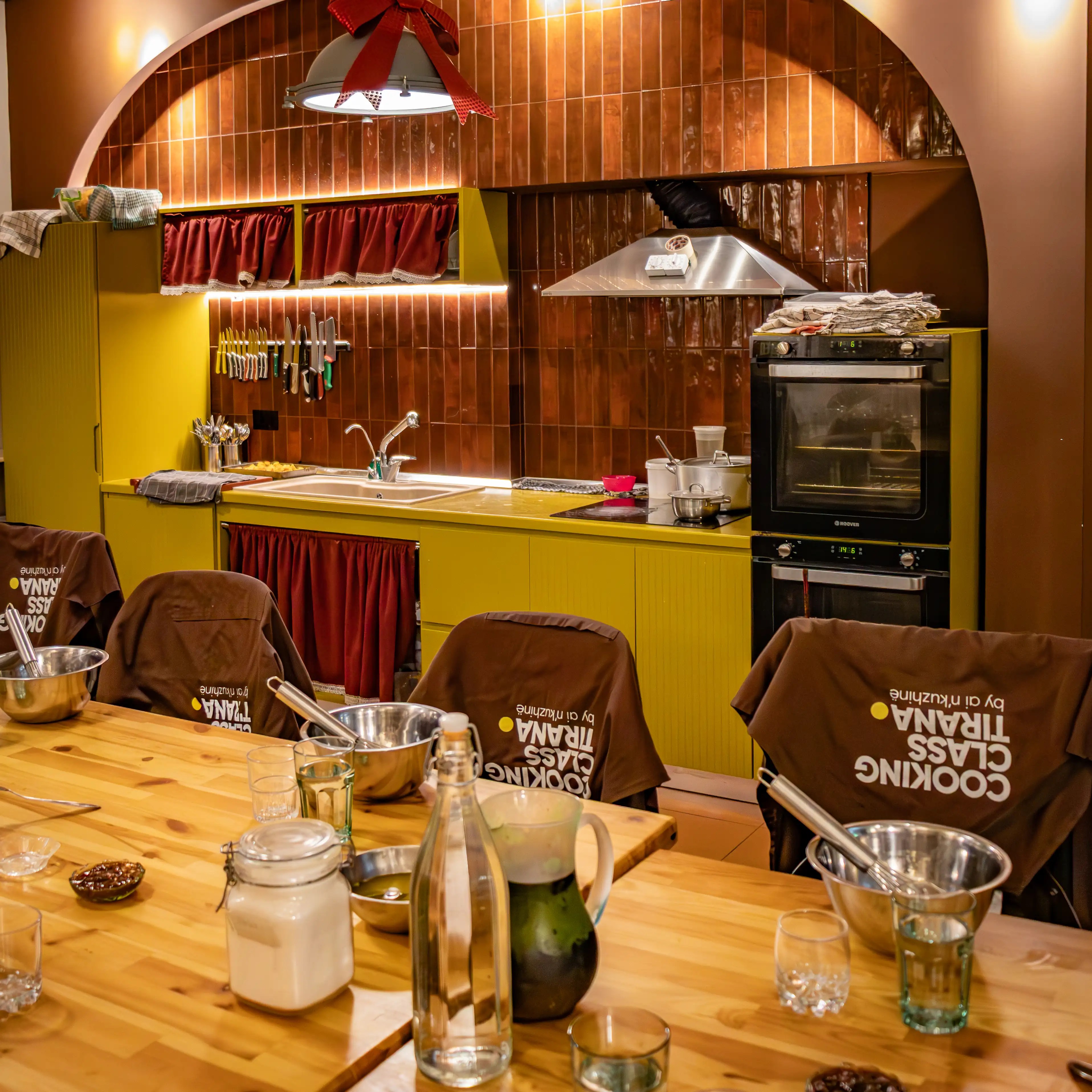 The kitchen area used during a cooking class in Tirana.